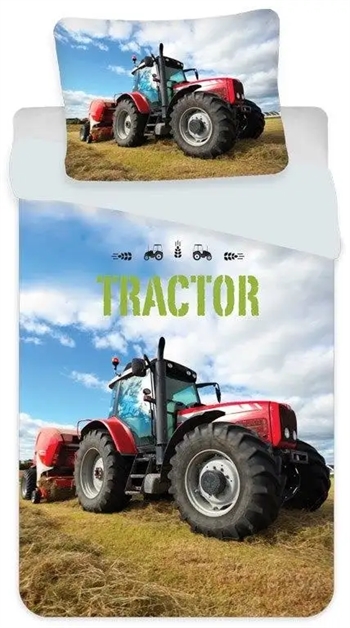 Billede af Traktor sengetøj - 140x200 cm - Vendbar sengesæt med rød traktor - 100% bomuld - Flot børnesengetøj hos Shopdyner.dk